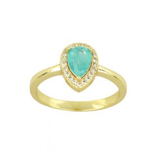 Gold-plated silver ring with tourmaline stone with teardrop design and white zircons Gold-plated silver ring with tourmaline stone with teardrop design and white zircons