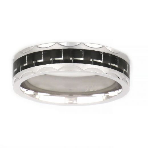 925 Sterling Silver rhodium plated men's ring with black carbon fiber