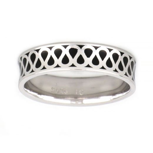 925 Sterling Silver rhodium plated ring with knitted design