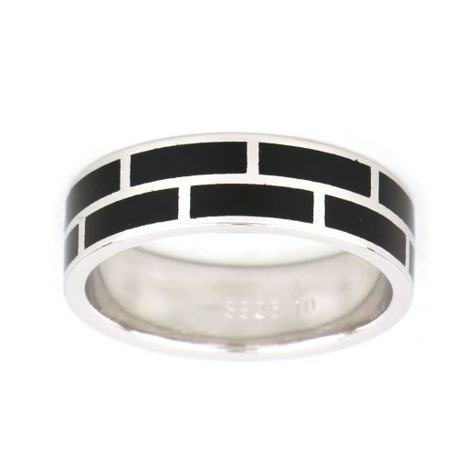 925 Sterling Silver rhodium plated ring with black rectangle