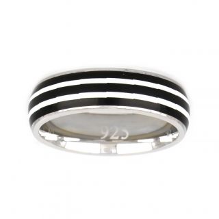 925 Sterling Silver rhodium plated ring with black stripes 925 Sterling Silver rhodium plated ring with black stripes