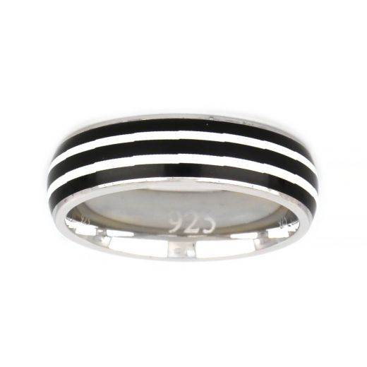 925 Sterling Silver rhodium plated ring with black stripes