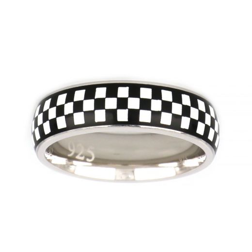 925 Sterling Silver rhodium plated men's ring "chessboard"
