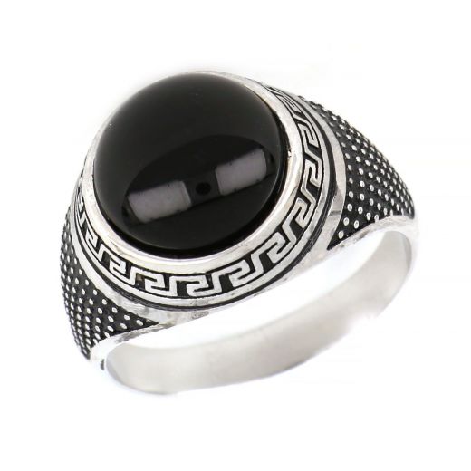 925 Sterling Silver rhodium plated men's ring with stone