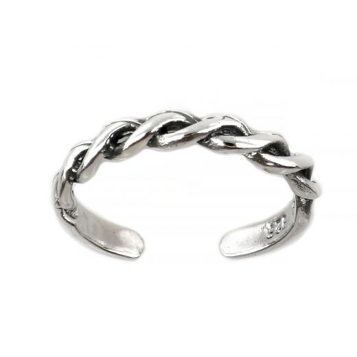 925 Sterling Silver toe ring with knitted pattern