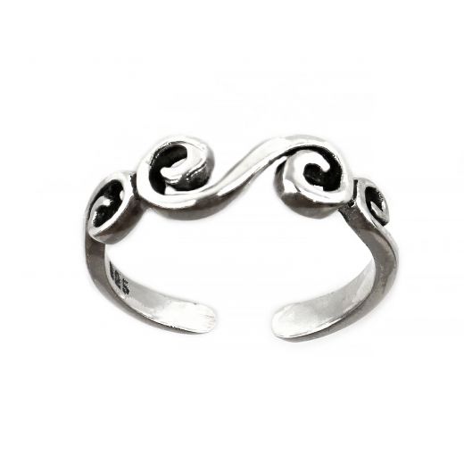 925 Sterling Silver toe ring with long and narrow spirals