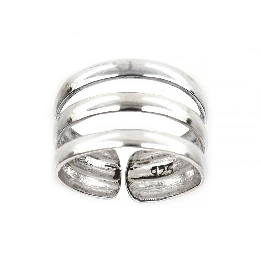 925 Sterling Silver glossy triple toe ring