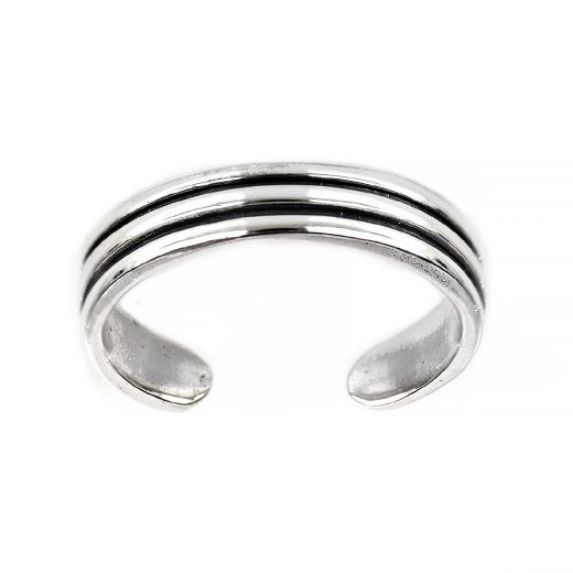 925 Sterling Silver toe ring with black lines