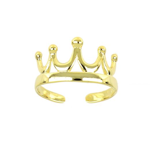 925 Sterling Silver gold plated toe ring with crown design