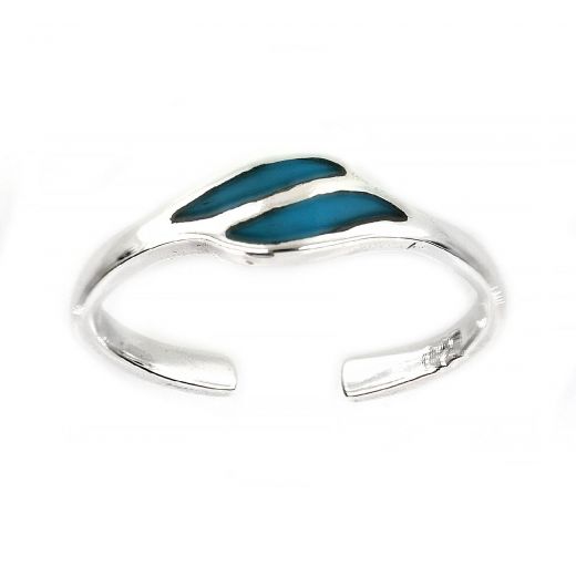 925 Sterling Silver turquoise toe ring with double lines