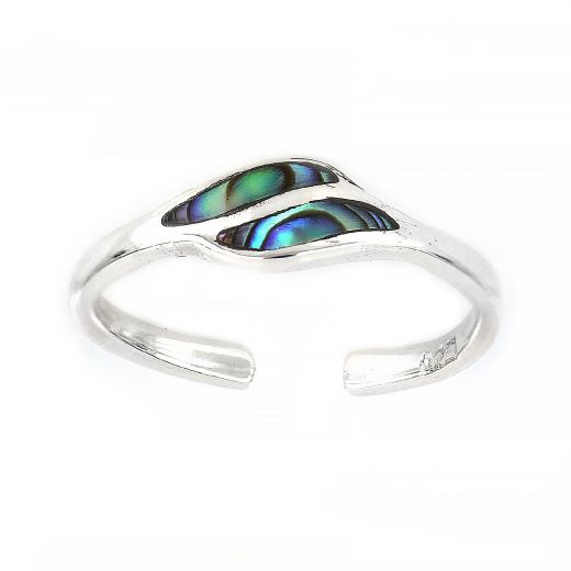 925 Sterling Silver pawa shell toe ring with double lines