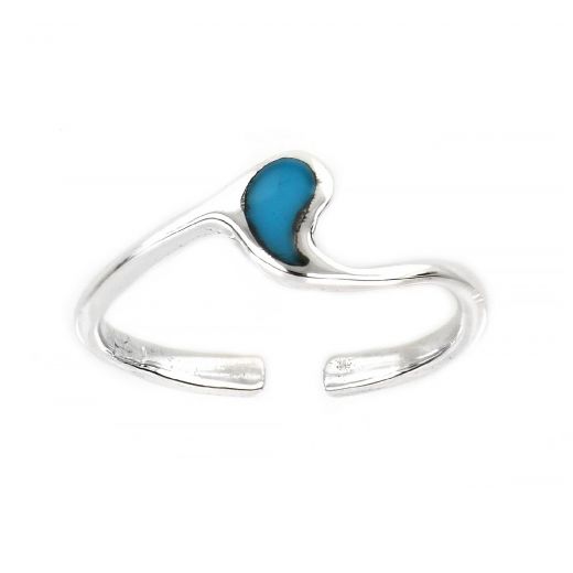 925 Sterling Silver turquoise toe ring with wavy design