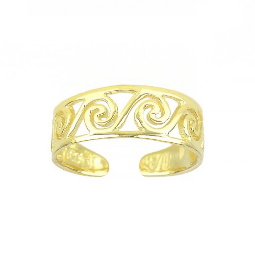 925 Sterling Silver gold plated toe ring with spirals