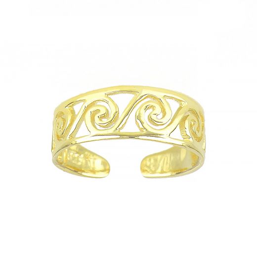 925 Sterling Silver gold plated toe ring with spirals