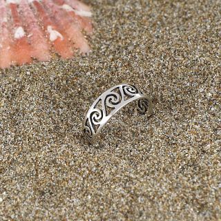 Ασημένιο δαχτυλίδι ποδιού με σπιράλ ενωμένα σχήματα - 