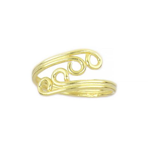 925 Sterling Silver gold plated toe ring with curvy designs on the edges