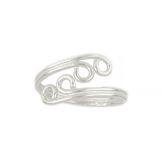 925 Sterling Silver toe ring with curvy designs on the edges