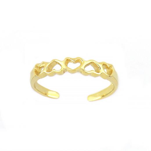 925 Sterling Silver gold plated toe ring with hearts