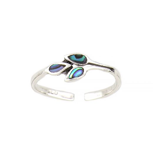 925 Sterling Silver pawa shell toe ring with floral design