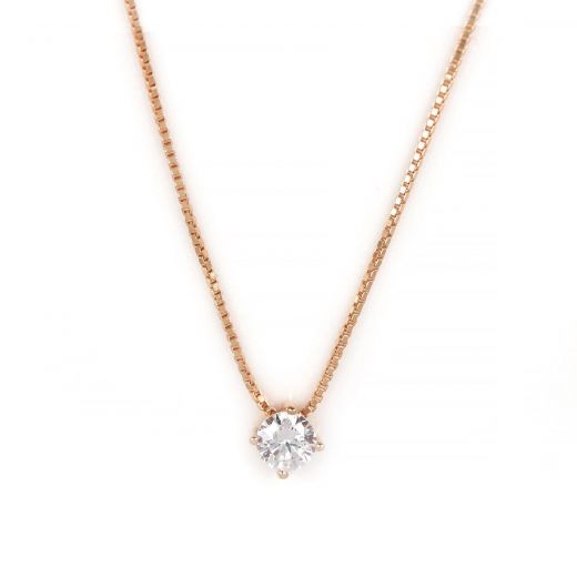 925 Sterling Silver rose gold plated necklace with white 3mm cubic zirconia
