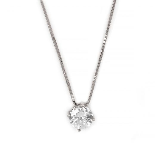 925 Sterling Silver rhodium plated necklace with white 4mm cubic zirconia