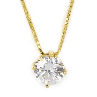 925 Sterling Silver gold plated necklace with white 4mm cubic zirconia - 