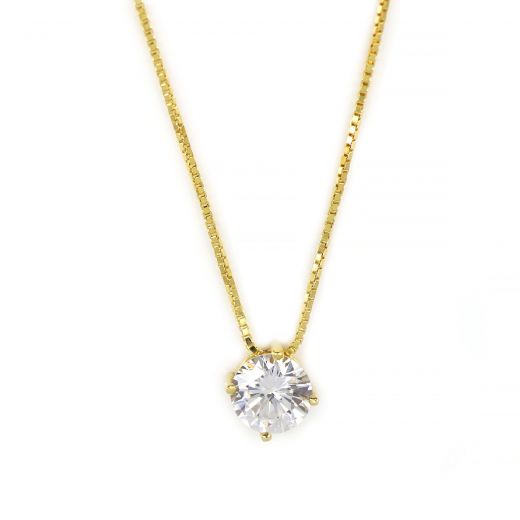 925 Sterling Silver gold plated necklace with white 4mm cubic zirconia