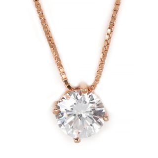 925 Sterling Silver rose gold plated necklace with white 4mm cubic zirconia - 
