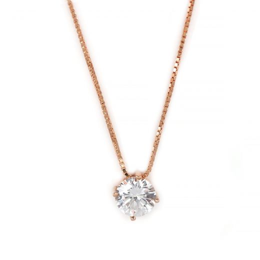 925 Sterling Silver rose gold plated necklace with white 4mm cubic zirconia