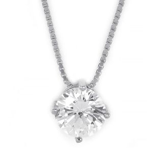925 Sterling Silver rhodium plated necklace with white 6mm cubic zirconia - 