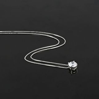 925 Sterling Silver rhodium plated necklace with white 6mm cubic zirconia - 
