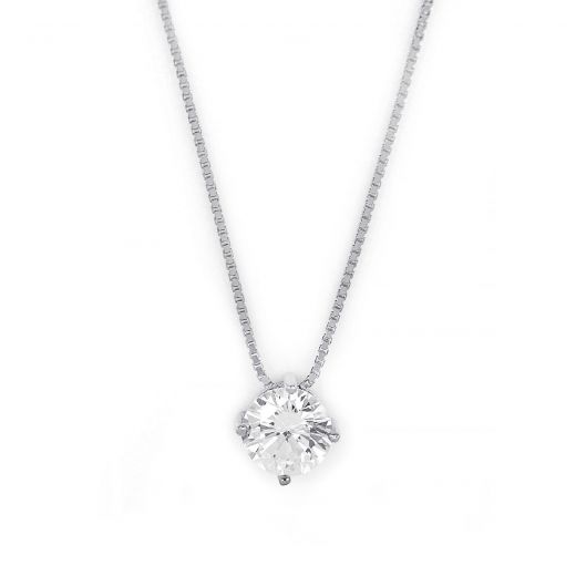 925 Sterling Silver rhodium plated necklace with white 6mm cubic zirconia
