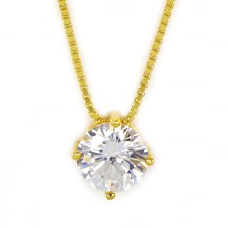 925 Sterling Silver gold plated necklace with white 6mm cubic zirconia - 