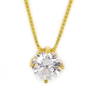 925 Sterling Silver gold plated necklace with white 6mm cubic zirconia - 