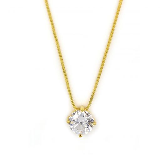 925 Sterling Silver gold plated necklace with white 6mm cubic zirconia