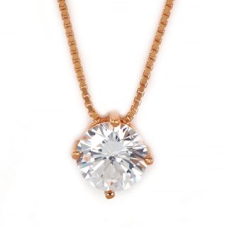 925 Sterling Silver rose gold plated necklace with white 6mm cubic zirconia - 