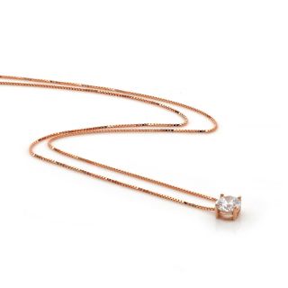 925 Sterling Silver rose gold plated necklace with white 6mm cubic zirconia - 