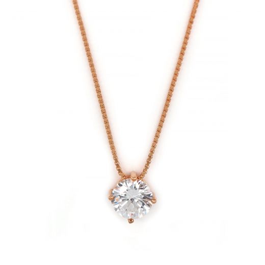 925 Sterling Silver rose gold plated necklace with white 6mm cubic zirconia