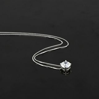 925 Sterling Silver rhodium plated necklace with white 7mm cubic zirconia - 