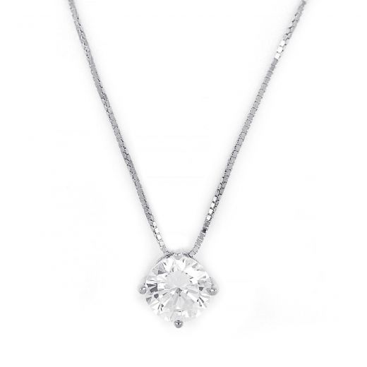 925 Sterling Silver rhodium plated necklace with white 7mm cubic zirconia