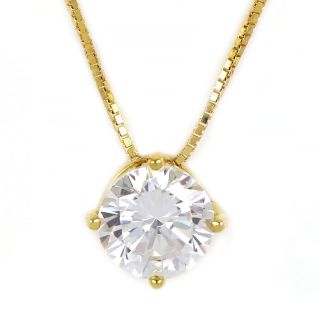 925 Sterling Silver gold plated necklace with white 7mm cubic zirconia - 