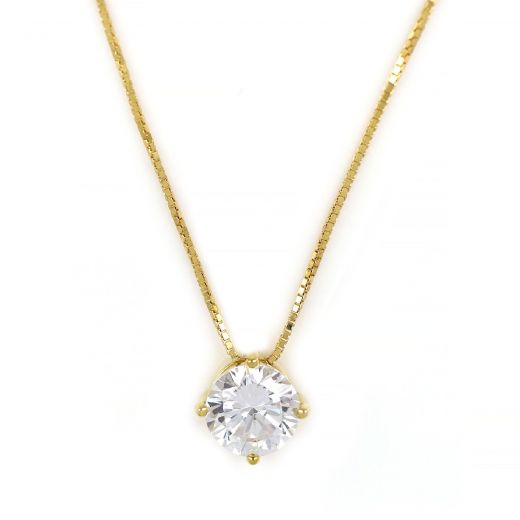 925 Sterling Silver gold plated necklace with white 7mm cubic zirconia