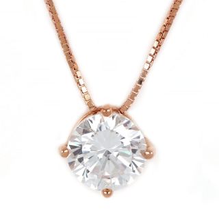 925 Sterling Silver rose gold plated necklace with white 7mm cubic zirconia - 