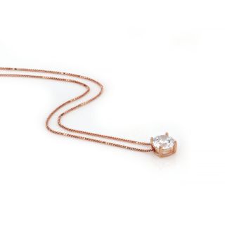 925 Sterling Silver rose gold plated necklace with white 7mm cubic zirconia - 