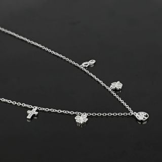925 Sterling Silver rhodium plated necklace with white cubic zirconia and charms - 