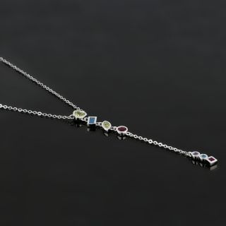 925 Sterling Silver rose gold plated necklace with multicolored cubic zirconia KL11407-03 - 