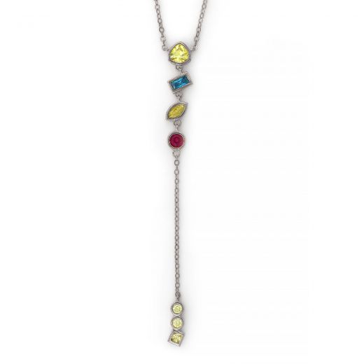 925 Sterling Silver rhodium plated necklace with multicolored cubic zirconia KL11407-01
