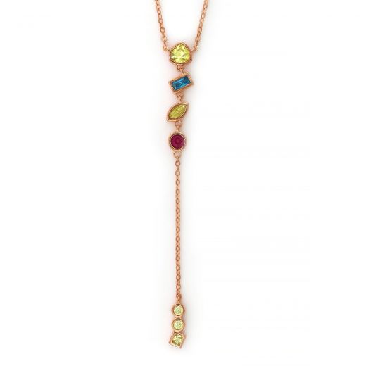 925 Sterling Silver rose gold plated necklace with multicolored cubic zirconia KL11407-03