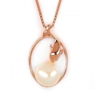 925 Sterling Silver rose gold plated necklace with white fresh water pearl in the center - 