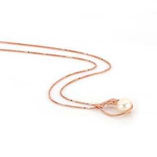 925 Sterling Silver rose gold plated necklace with white fresh water pearl in the center - 